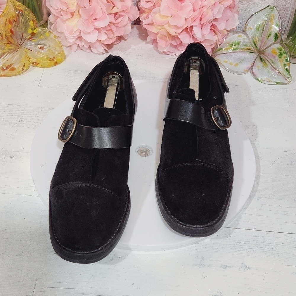 Pedro Garcia Black Suede/Leather Sling Back Buckle Shoes Size 39 9.5 US - Picture 7 of 11